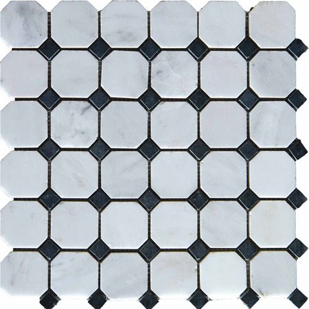 Msi Arabescato Carrara 2" X 2" Octagon And Dot Marble Mosaic Tile, 10PK ZOR-MD-0108